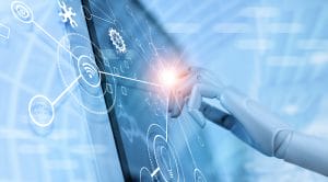 Hand of robot using over the interface virtual screen to check