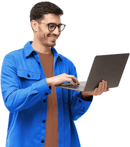 Person Smiling while holding Laptop